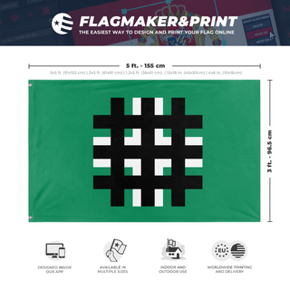 A mockup depicting custom flag specifications and measurements for 'Legionary Movement flag'