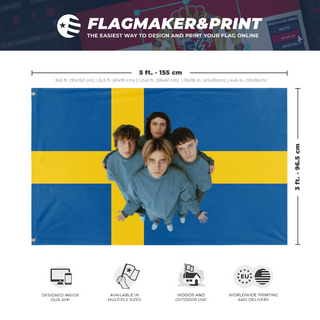 A mockup depicting custom flag specifications and measurements for 'Katarsis - Sweden flag'