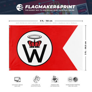 A mockup depicting custom flag specifications and measurements for 'Creativity flag'