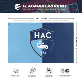A mockup depicting custom flag specifications and measurements for 'HAC Flag Request'