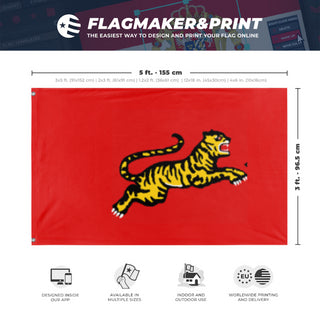 A mockup depicting custom flag specifications and measurements for 'SUNG SIEW EMPIRE flag'