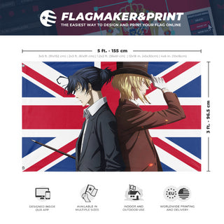 A mockup depicting custom flag specifications and measurements for 'Sherliam flag'
