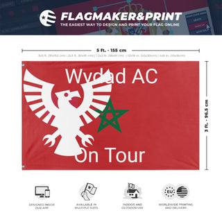 A mockup depicting custom flag specifications and measurements for 'wydad flag'