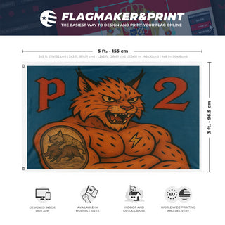 A mockup depicting custom flag specifications and measurements for 'P2 mastoc flag'