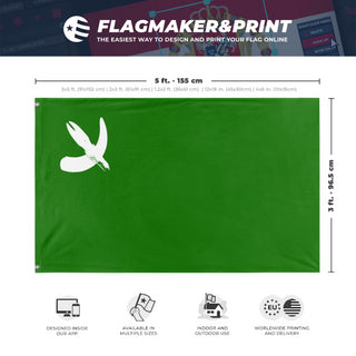 A mockup depicting custom flag specifications and measurements for 'Hoof and Horn flag'