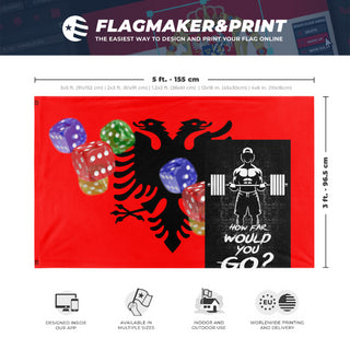 A mockup depicting custom flag specifications and measurements for 'T flag'