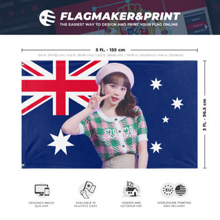 A mockup depicting custom flag specifications and measurements for 'CHAEWON flag'
