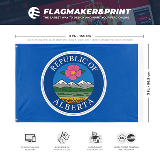 A mockup depicting custom flag specifications and measurements for 'Republic of Alberta  flag'