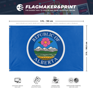 A mockup depicting custom flag specifications and measurements for 'Alberta Republic  flag'