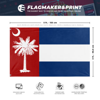 A mockup depicting custom flag specifications and measurements for 'Carolina 2 flag'