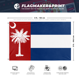 A mockup depicting custom flag specifications and measurements for 'Carolina 3 flag'