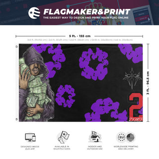 A mockup depicting custom flag specifications and measurements for 'DP flag'