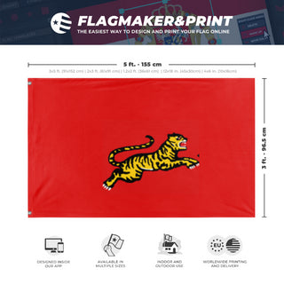A mockup depicting custom flag specifications and measurements for 'SUNG SIEW EMPIRE flag'