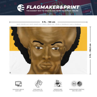 A mockup depicting custom flag specifications and measurements for 'Yakubian State flag'