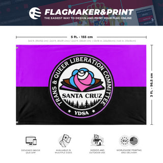 A mockup depicting custom flag specifications and measurements for 'T&Q flag'