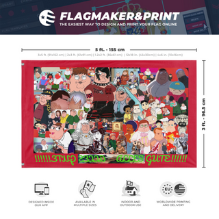 A mockup depicting custom flag specifications and measurements for 'BURTSTAG flag'