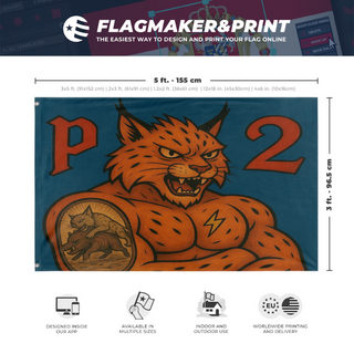 A mockup depicting custom flag specifications and measurements for 'Drapeauindiv flag'
