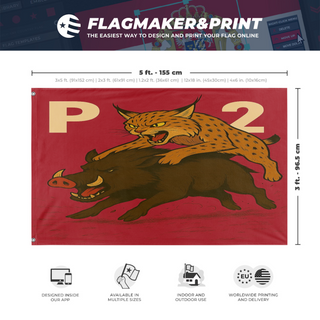 A mockup depicting custom flag specifications and measurements for '55555 flag'