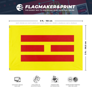 A mockup depicting custom flag specifications and measurements for 'Empire of Vietnam flag'