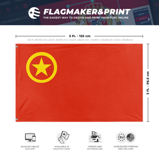 A mockup depicting custom flag specifications and measurements for 'May 4th Movement flag'