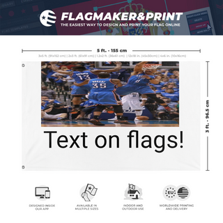 A mockup depicting custom flag specifications and measurements for 'cacca flag'