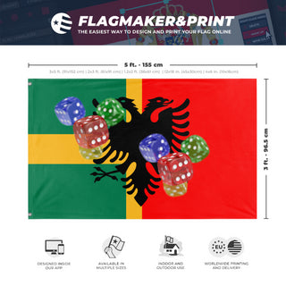 A mockup depicting custom flag specifications and measurements for 'T flag'
