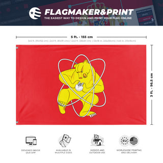 A mockup depicting custom flag specifications and measurements for 'Zheleznogorsk, Krasnoyarsk Krai flag'