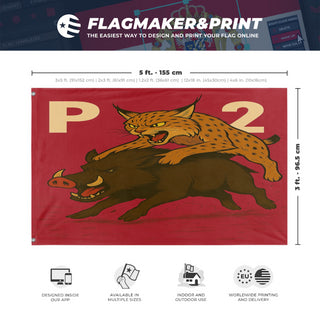 A mockup depicting custom flag specifications and measurements for '141414 flag'