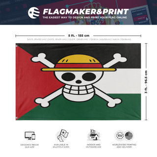A mockup depicting custom flag specifications and measurements for 'Nader flag'