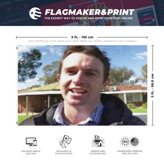 A mockup depicting custom flag specifications and measurements for 'Christopher Sandia flag'