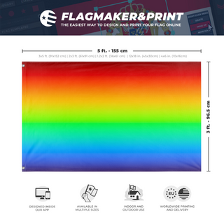 A mockup depicting custom flag specifications and measurements for 'Continuous Spectrum flag'