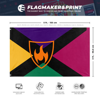 A mockup depicting custom flag specifications and measurements for 'Tennessee knoxist republic flag'
