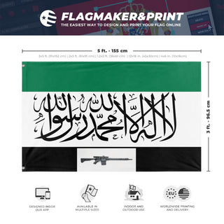 A mockup depicting custom flag specifications and measurements for 'afghan flag'