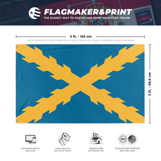 A mockup depicting custom flag specifications and measurements for 'Springistan Battle flag'
