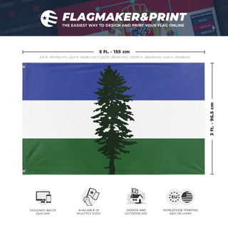 A mockup depicting custom flag specifications and measurements for 'Doug flag'