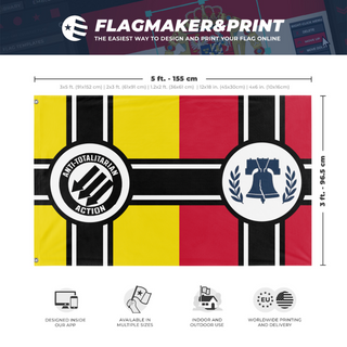 A mockup depicting custom flag specifications and measurements for 'Red yellow flag'