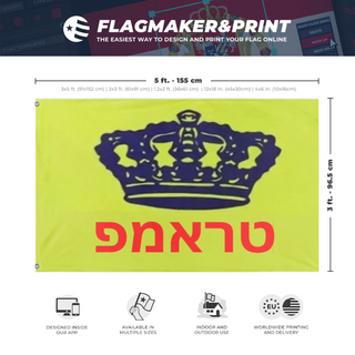 A mockup depicting custom flag specifications and measurements for 'levi flag'