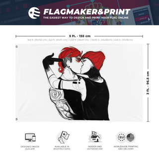 A mockup depicting custom flag specifications and measurements for 'joshler flag'