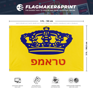 A mockup depicting custom flag specifications and measurements for 'levi flag'