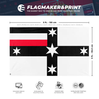A mockup depicting custom flag specifications and measurements for 'German Colonial flag of Australia'