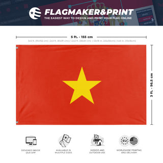 A mockup depicting custom flag specifications and measurements for 'Vitnam flag'