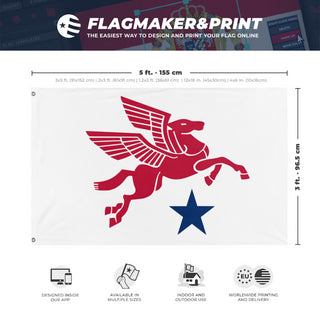 A mockup depicting custom flag specifications and measurements for 'Redesigned Dallas flag'