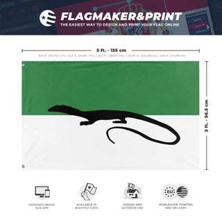A mockup depicting custom flag specifications and measurements for 'rexuranian flag'