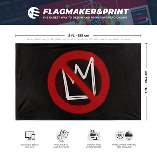 A mockup depicting custom flag specifications and measurements for 'No Kings flag'