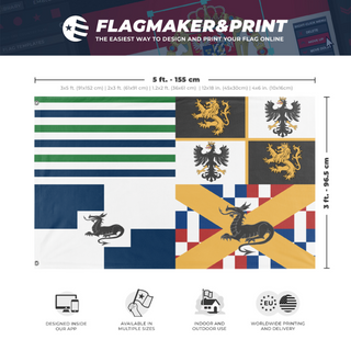 A mockup depicting custom flag specifications and measurements for 'rexuranian standard flag'