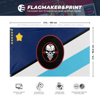 A mockup depicting custom flag specifications and measurements for 'Federation of Soldiers'