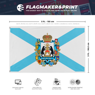 A mockup depicting custom flag specifications and measurements for 'Novgorod Republic flag'