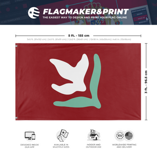 A mockup depicting custom flag specifications and measurements for 'Movement for Social Democracy flag'
