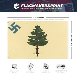 A mockup depicting custom flag specifications and measurements for 'Maine flag'
