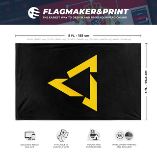 A mockup depicting custom flag specifications and measurements for 'PSQ flag'